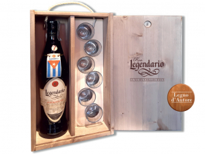 Legendario Cassetta Legno Elixir De Cuba 70 cl. 34 vol. IL CHUPITO E' SERVITO + 6 Bicchieri