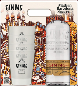 MG London Dry Gin 70 cl. 40 vol. confezione con 4 bicchieri