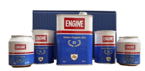 Engine Gin Confezione 70 cl 40 vol. + 2 Gin Tonic 23,7 cl. 7,5 vol. + 2 Bicchieri latta